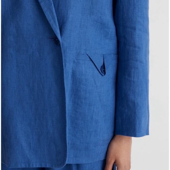 Madewell Double Breasted Crossover Blazer in 100% Linen in Bluestone Small - Picture 9 of 9